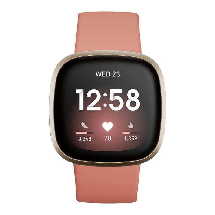 فيتبيت ساعة ذكية للصحة واللياقة Versa 3 - وردي Clay/ذهبي ناعم