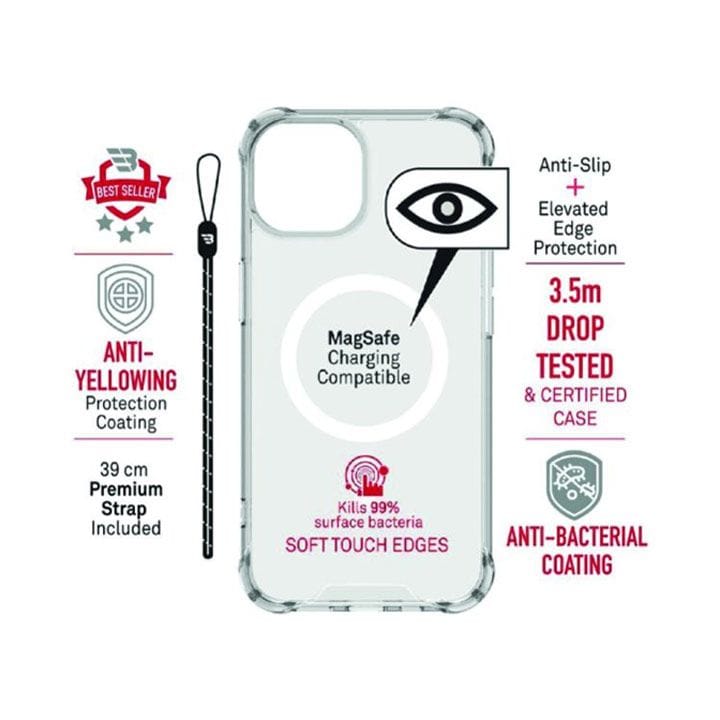 غطاء بايكرون لهاتف آيفون 14 بلس بتقنية ماجسيف مقاوم للصدمات والبكتيريا - شفاف | BKR-PR-IP14PLUS-6.7-M