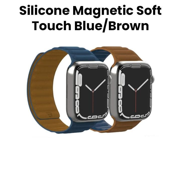 BAYKRON Apple Watch Band 42/44/45mm Premium Silicone Magnetic Soft Touch - Blue/Brown | BKR-ST-45-BL.BRN