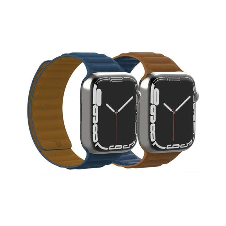 BAYKRON Apple Watch Band 42/44/45mm Premium Silicone Magnetic Soft Touch - Blue/Brown | BKR-ST-45-BL.BRN