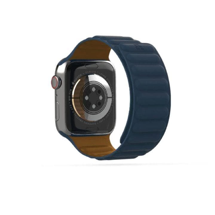 BAYKRON Apple Watch Band 42/44/45mm Premium Silicone Magnetic Soft Touch - Blue/Brown | BKR-ST-45-BL.BRN