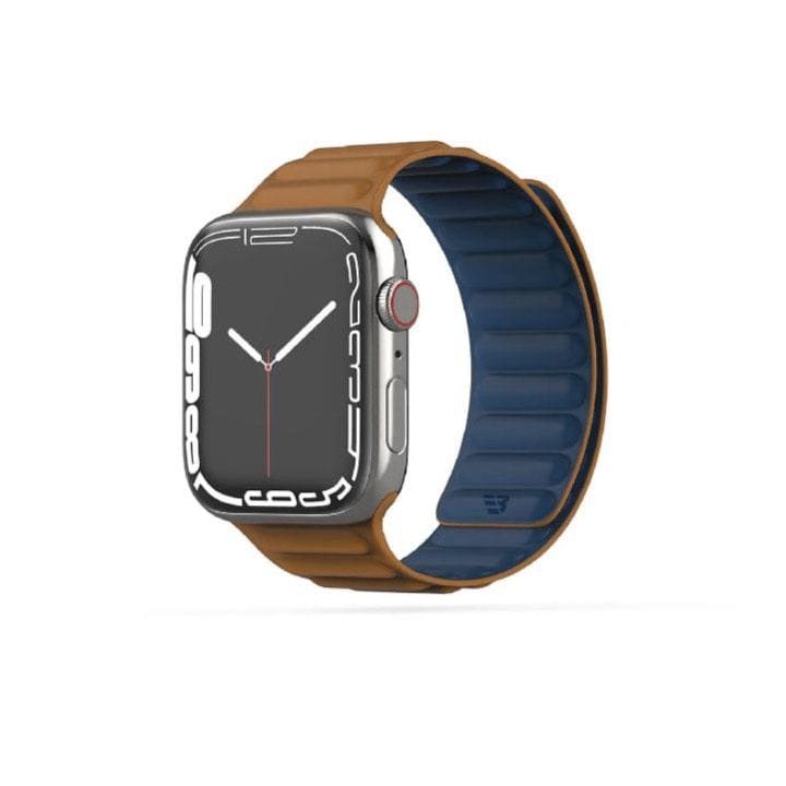 BAYKRON Apple Watch Band 42/44/45mm Premium Silicone Magnetic Soft Touch - Blue/Brown | BKR-ST-45-BL.BRN