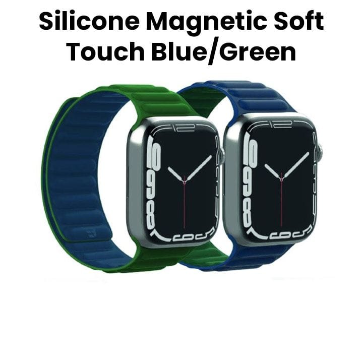 BAYKRON Apple Watch Band 42/44/45mm Premium Silicone Magnetic Soft Touch - Blue/Green | BKR-ST-45-BL.GRN