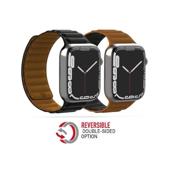 BAYKRON Apple Watch Band 42/44/45mm Premium Silicone Magnetic Soft Touch - Black/Brown | BKR-ST-45-BLK.BRN