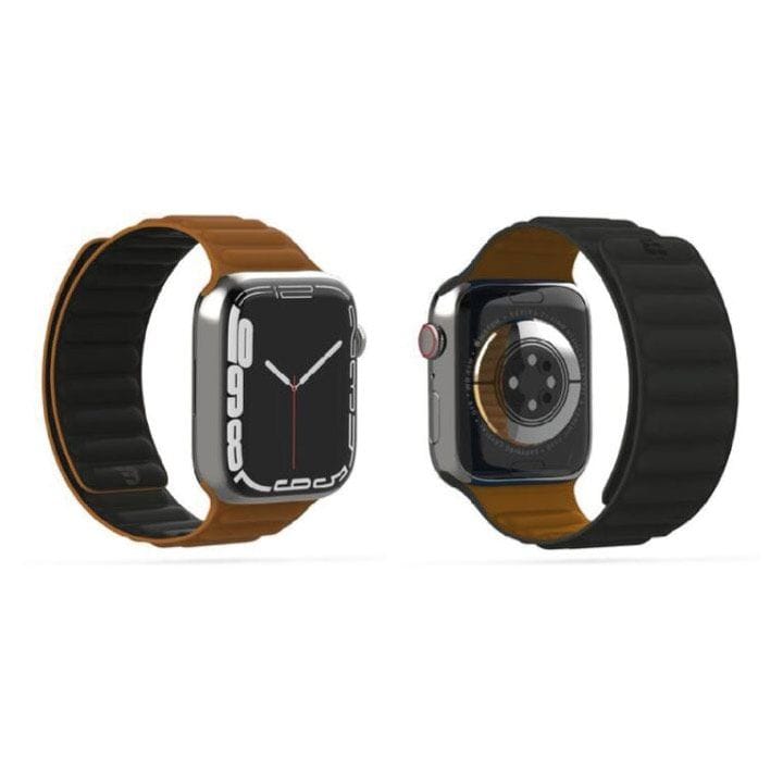 BAYKRON Apple Watch Band 42/44/45mm Premium Silicone Magnetic Soft Touch - Black/Brown | BKR-ST-45-BLK.BRN