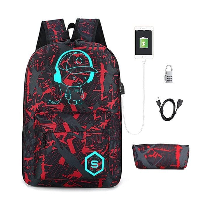 Flymei Luminous Backpack 15.6-inch for Boys - Red