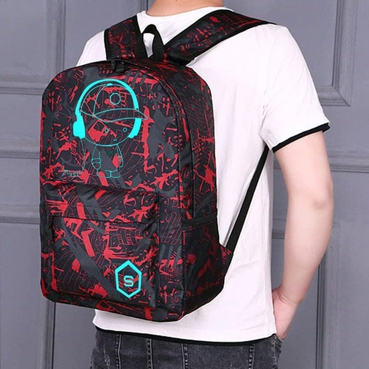 Flymei Luminous Backpack 15.6-inch for Boys - Red