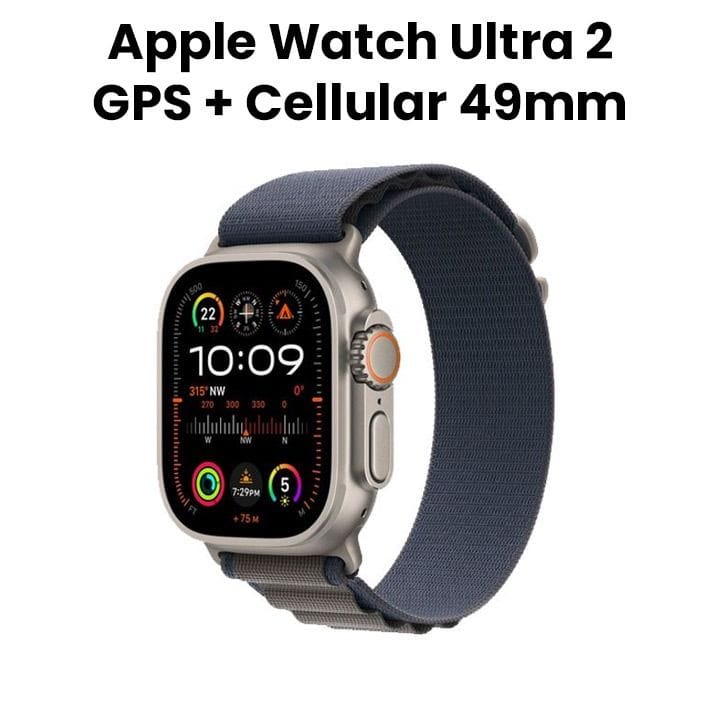 ساعة آبل ألترا ٢ جي بي إس + خلوي ٤٩مم هيكل تيتانيوم مع سوار ألباين أزرق - مقاس متوسط | MREP3AE/A  