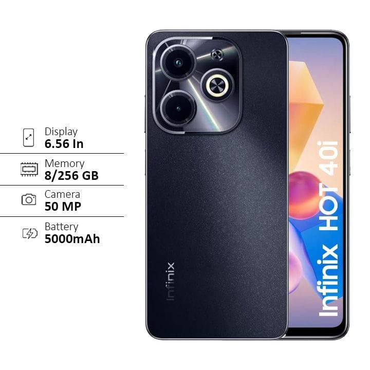 هاتف إنفينيكس هوت 40i بذاكرة ٨ جيجابايت+٢٥٦ جيجابايت - أسود مضيء | X6528B