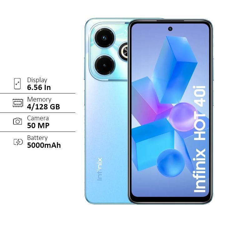 هاتف إنفينيكس هوت 40i بذاكرة ٤ جيجابايت+١٢٨ جيجابايت - أزرق نخيل | X6528B