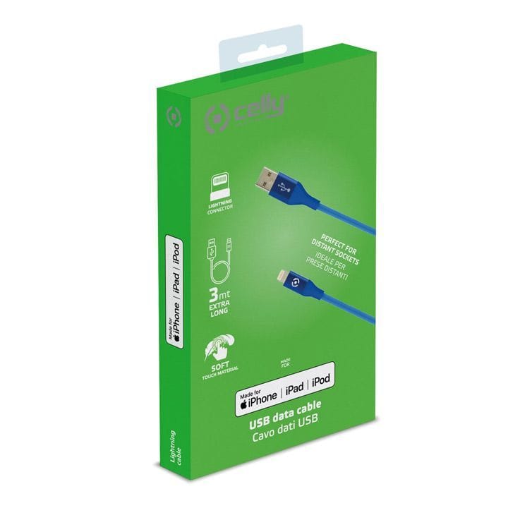 Celly USB-C to Lightning Cable 12W 3M - Blue | USBLIGHTCOL3MBL