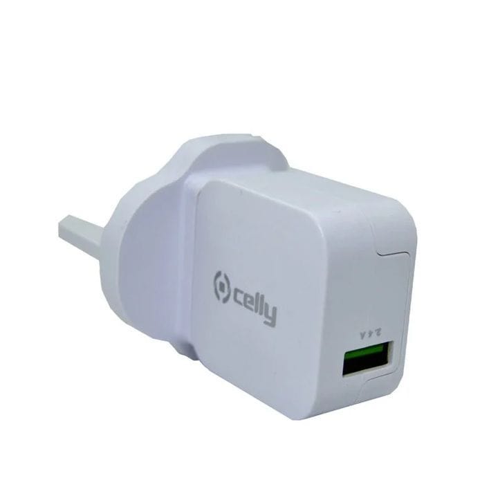 Celly Travel Charger with USB Port 2.4 A+ Type-C Cable - White | UKTCUSBTYPEC