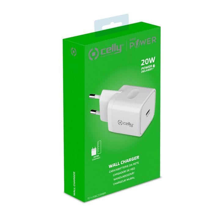شاحن حائط USB-C بقوة 20 واط سيللي - أبيض | TC1USBC20WWH