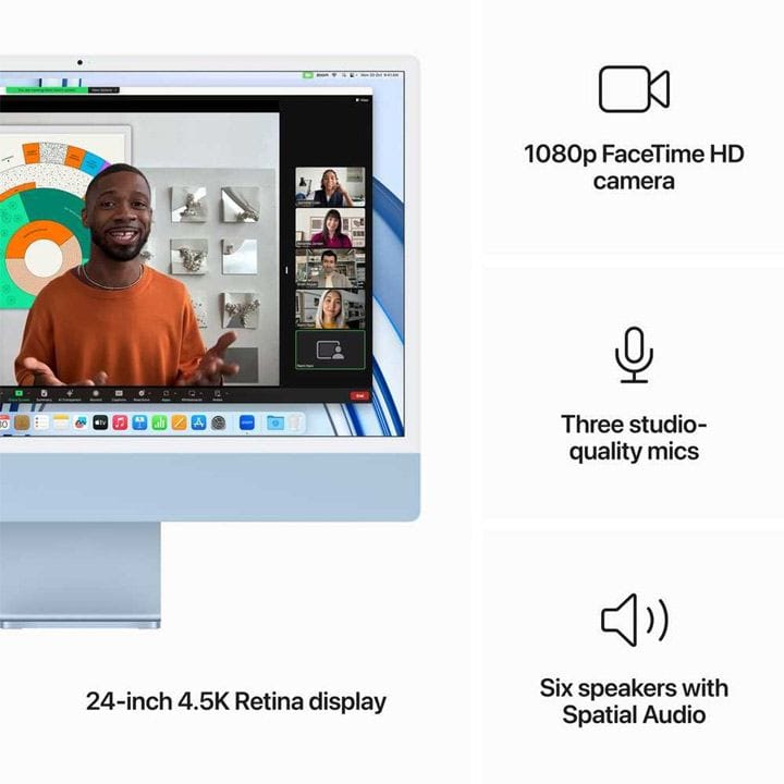 Apple iMac With Retina 8GB 256GB SSD 24 Inch, 4.5K Retina Display, M3 Chip With 8 Core CPU And 10 Core GPU, Seamless Multitasking - Blue