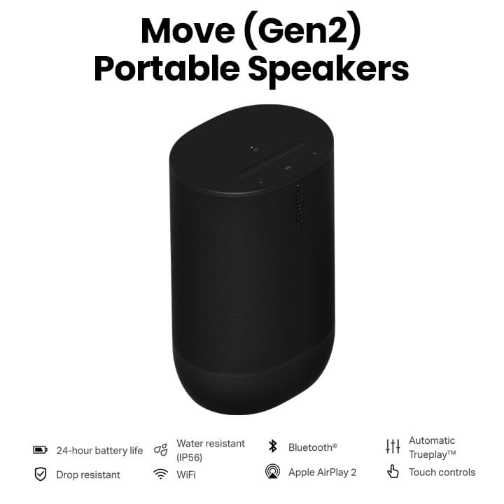 Sonos MOVE 2 Bluetooth & WiFi Portable Home Speaker - Black