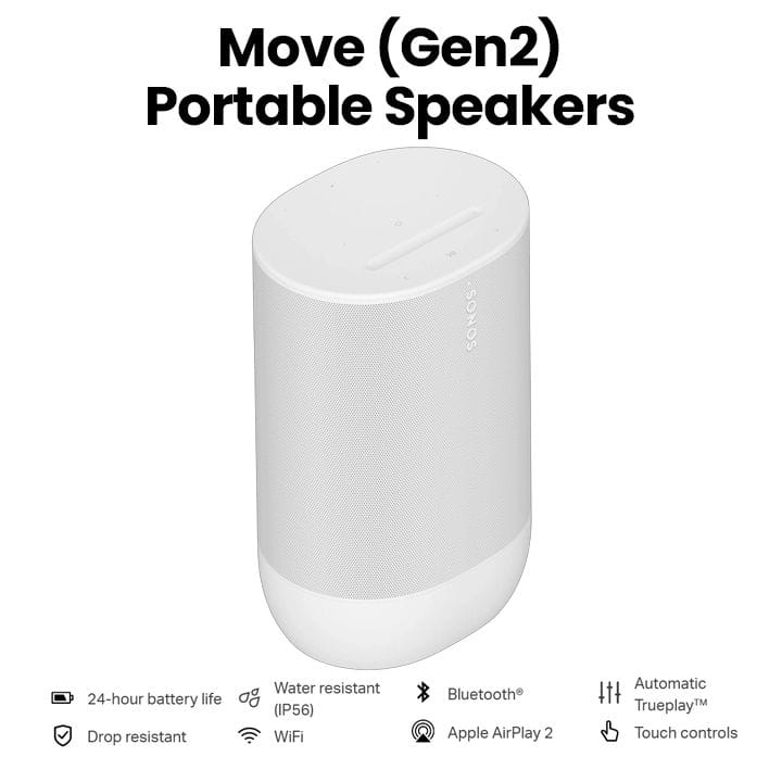 Sonos MOVE 2 Bluetooth & WiFi Portable Home Speaker - White