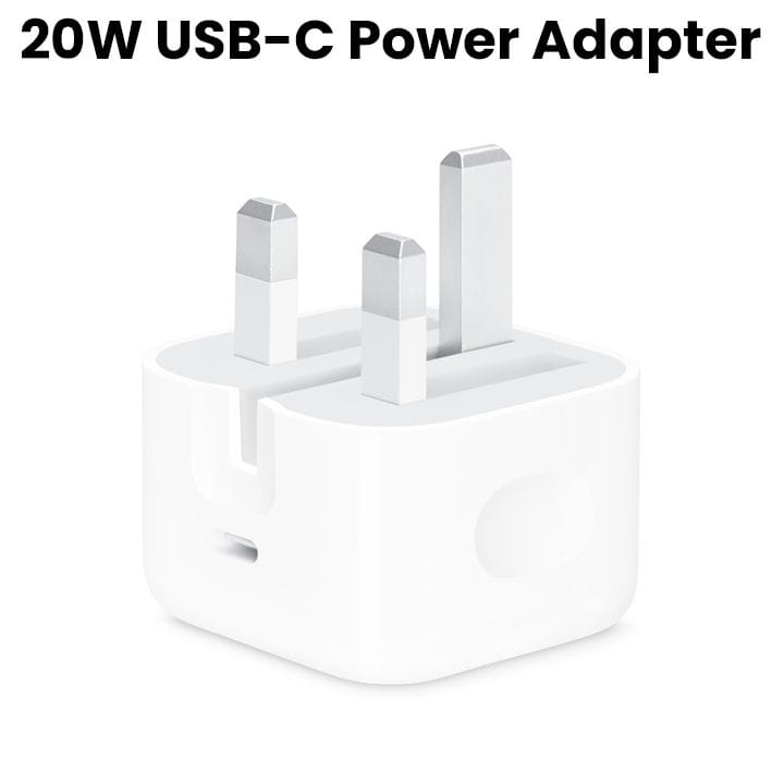 Apple 20W USB-C Power Adapter, Fast Charging, Corded Electric, Foldable UK Plug Connector - White - MUVT3B/A