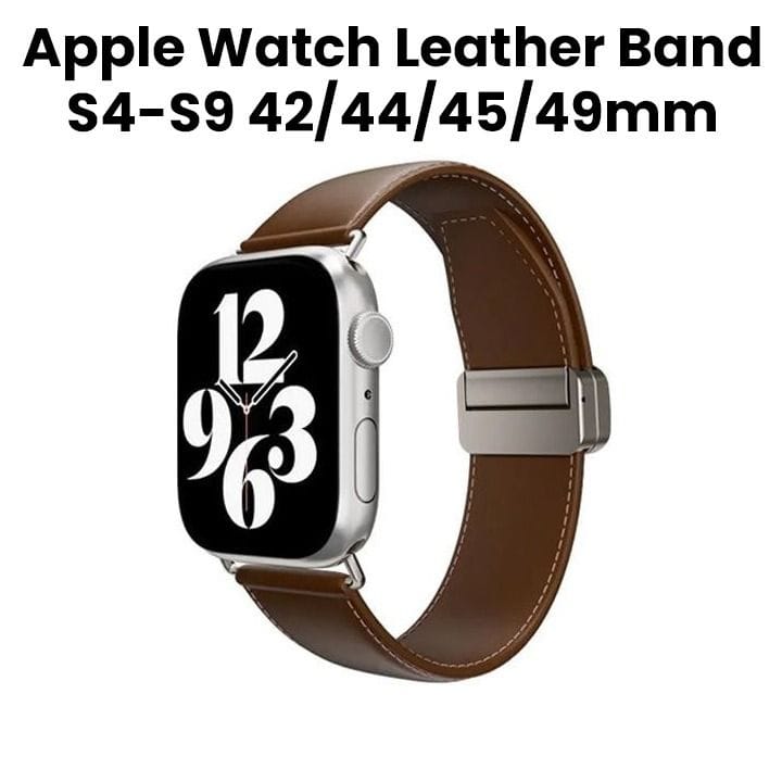 SwitchEasy Genuine Leather Watch Band with Magnetic Lock for Apple Watch Series 4-Series 9 42/44/45/49mm Brown | SAW459238BN24