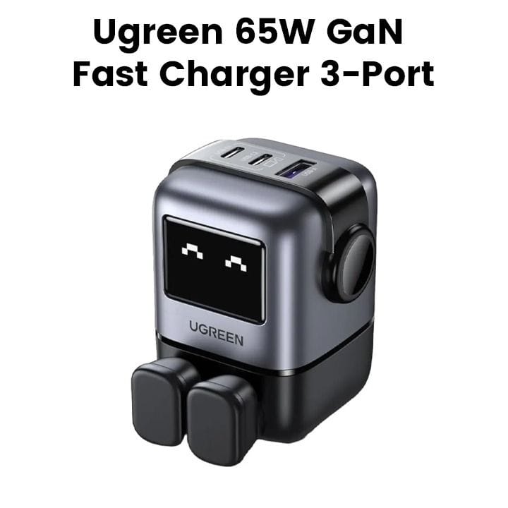 Ugreen Nexode RG 65W GaN Fast Charger 3-Port, Black | UG-AC-3PORT-65W-GAN-CD361-BLK