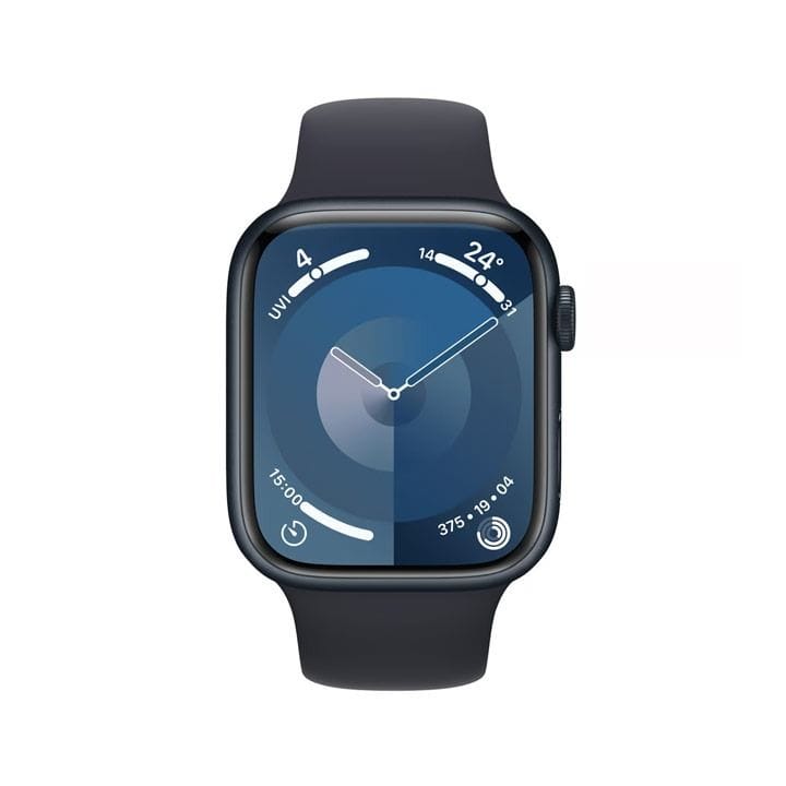 أبل ووتش سيريس 9 GPS 45 مم علبة ألمنيوم لون ستارلايت مع سوار رياضي منتصف الليل S/M | MR993QA/A