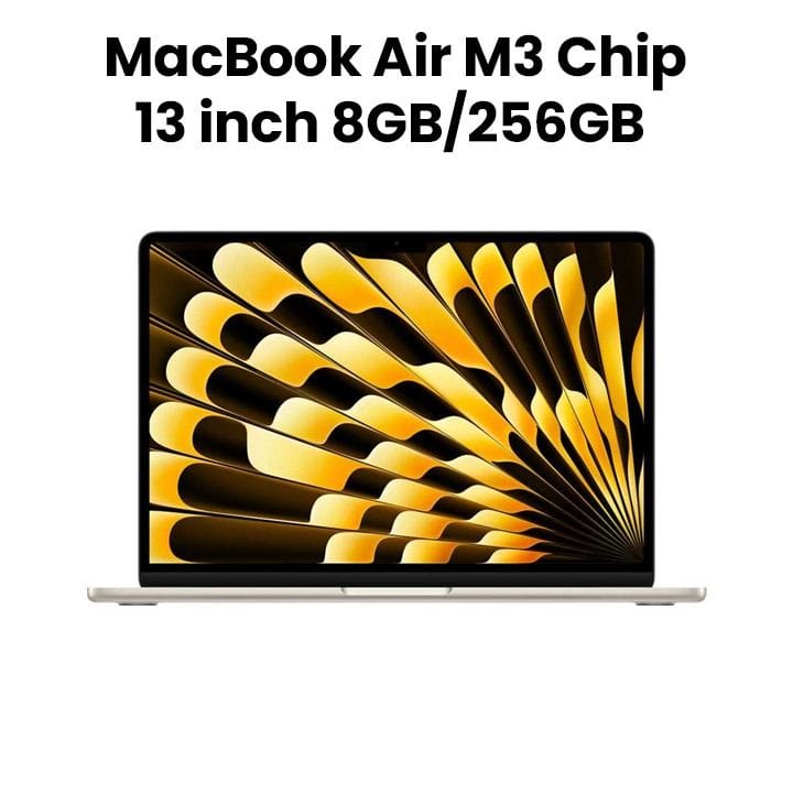 ماك بوك إير مقاس ١٣ إنش مع شريحة Apple M3 وحدة معالجة مركزية ٨ نوى ومعالج رسومي ٨ نوى وذاكرة ٨ جيجابايت وسعة تخزين ٢٥٦ جيجابايت اللون ضوء النجوم MRXT3ZS/A