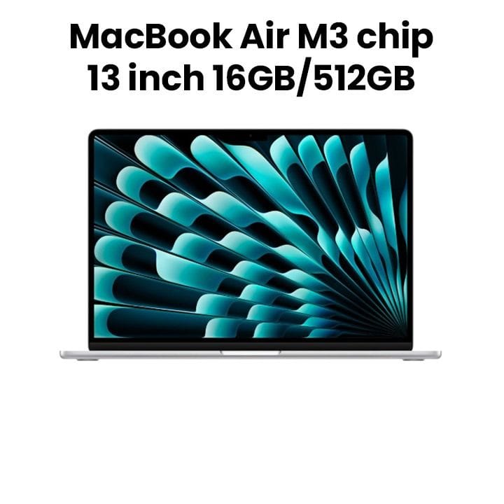 آبل ماك بوك إير 13 بوصة شريحة M3 معالج 8 نوى وGPU 10 نوى، 16 جيجابايت رام، 512 جيجابايت SSD - فضي | MXCT3ZS/A