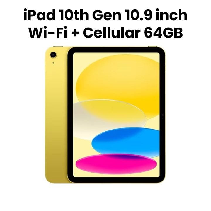 آيباد آبل ١٠.٩ بوصة واي فاي + خلوي، ٦٤ جيجابايت - أصفر | MQ6L3AB/A