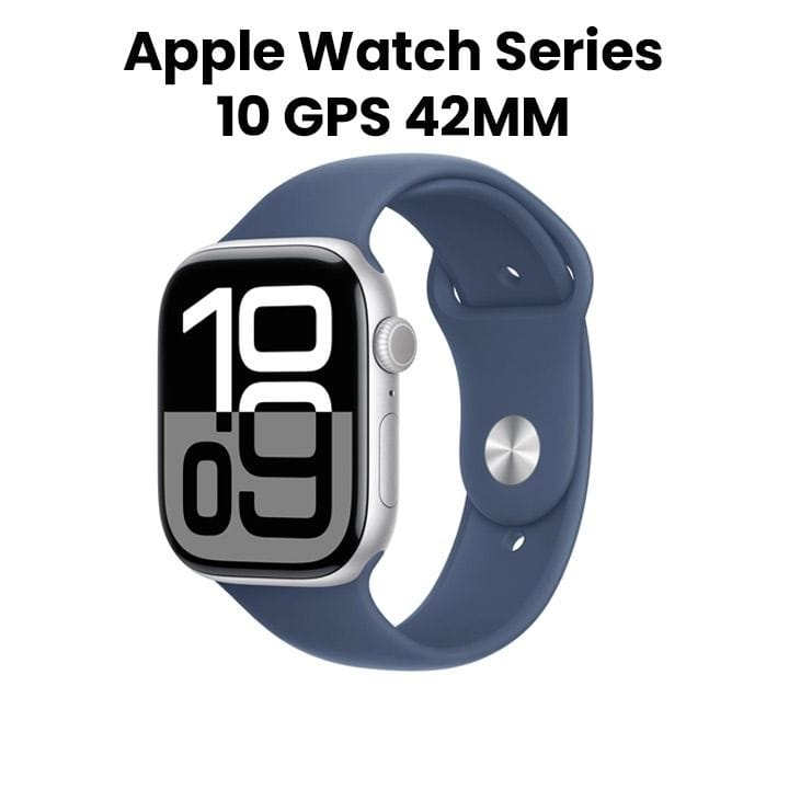 Apple Watch Series 10 GPS M/L 42mm, Always-On Retina Display, Water Resistant - Silver Aluminum Case With Denim Sport Band
