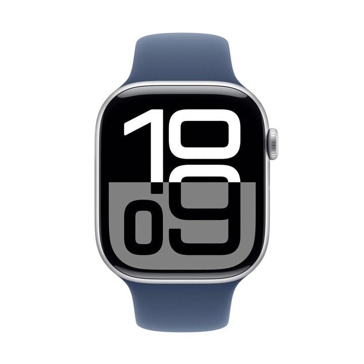 Apple Watch Series 10 GPS M/L 42mm, Always-On Retina Display, Water Resistant - Silver Aluminum Case With Denim Sport Band