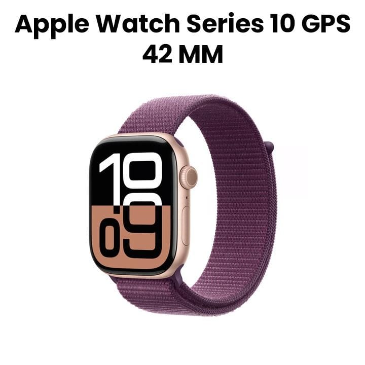 ساعة ابل سيريس ١٠ GPS ٤٢ مم هيكل المنيوم وردي ذهبي مع حزام رياضي برقوقي | MWWK3QA/A