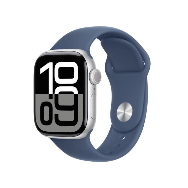 Apple Watch Series 10 GPS 46mm Silver Aluminium Case with Denim Sport Band - S/M | MWWL3QA/A