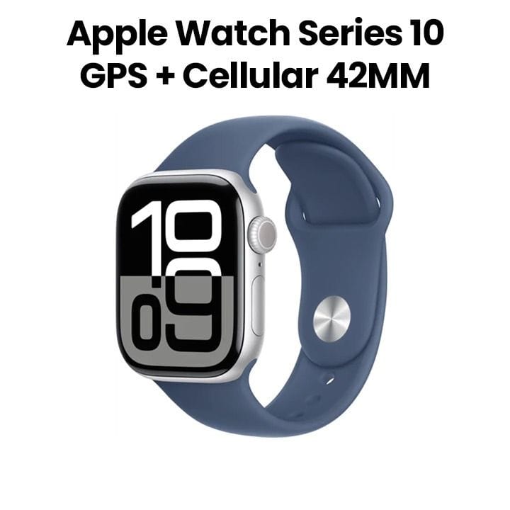 Apple Watch Series 10 GPS + Cellular 42mm Silver Aluminium Case with Denim Sport Band - S/M | MWX33QA/A