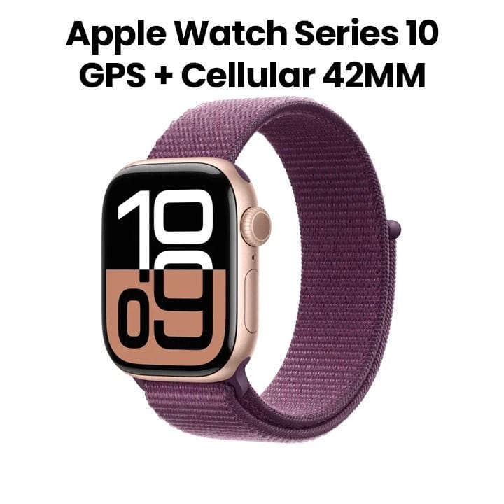 Apple Watch Series 10 GPS + Cellular 42mm Rose Gold Aluminium Case with Plum Sport Loop | MWXC3QA/A