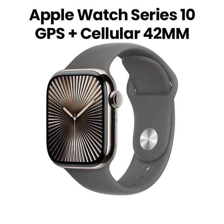 Apple Watch Series 10 GPS + Cellular 42mm Natural Titanium Case with Stone Grey Sport Band - S/M | MWXD3QA/A