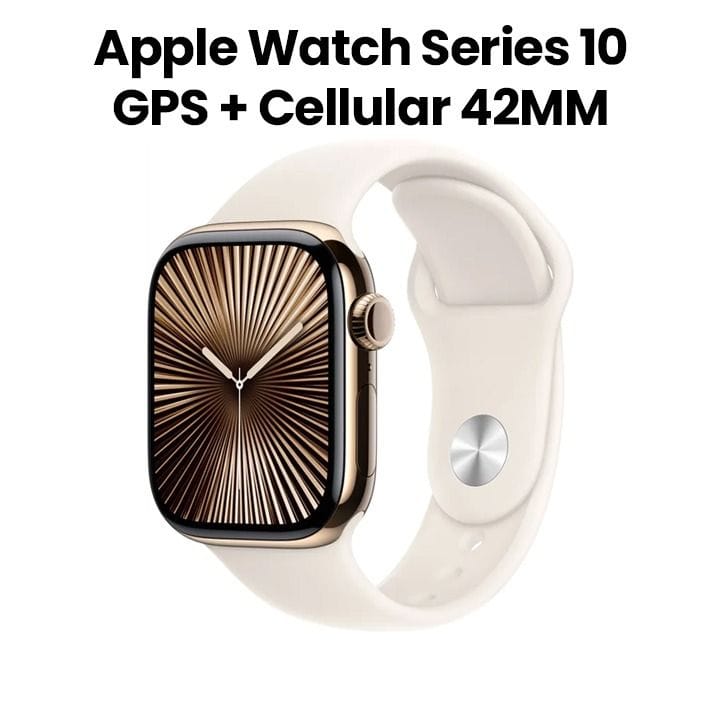 Apple Watch Series 10 GPS + Cellular 42mm Gold Titanium Case with Starlight Sport Band - M/L | MX073QA/A