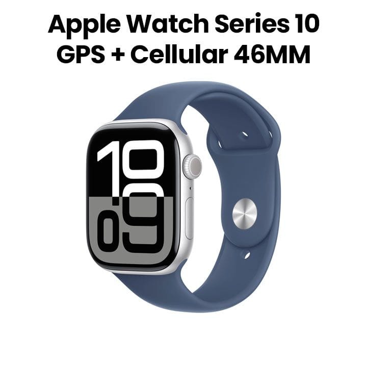 Apple Watch Series 10 GPS + Cellular 46mm Silver Aluminium Case with Denim Sport Band - M/L | MWY13QA/A