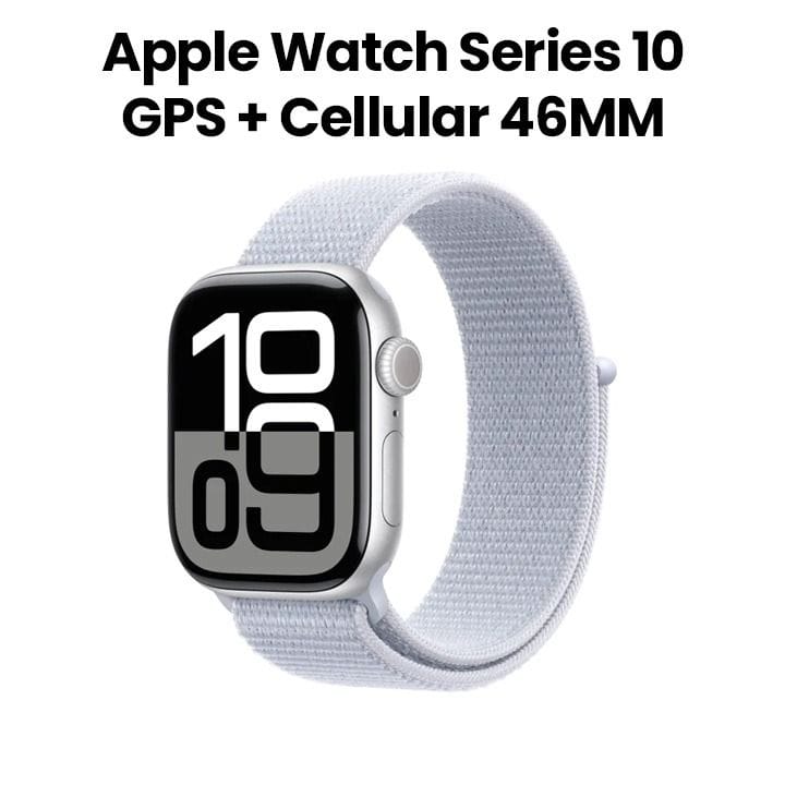 Apple Watch Series 10 GPS + Cellular 46mm Silver Aluminium Case with Blue Cloud Sport Loop | MWY23QA/A