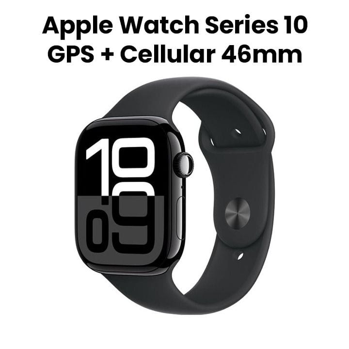 Apple Watch Series 10 GPS + Cellular 46mm Jet Black Aluminium Case with Black Sport Band - S/M | MWY33QA/A
