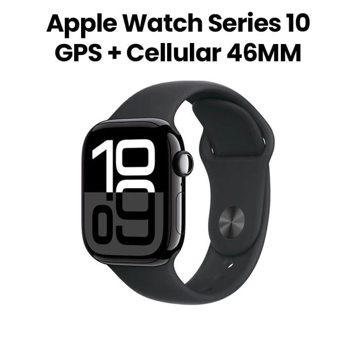 Apple Watch Series 10 GPS + Cellular 46mm Jet Black Aluminium Case with Black Sport Band - M/L | MWY43QA/A
