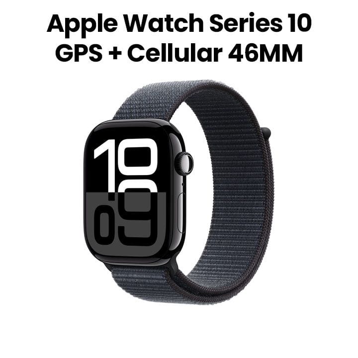 Apple Watch Series 10 GPS + Cellular 46mm Jet Black Aluminium Case with Ink Sport Loop | MWY53QA/A