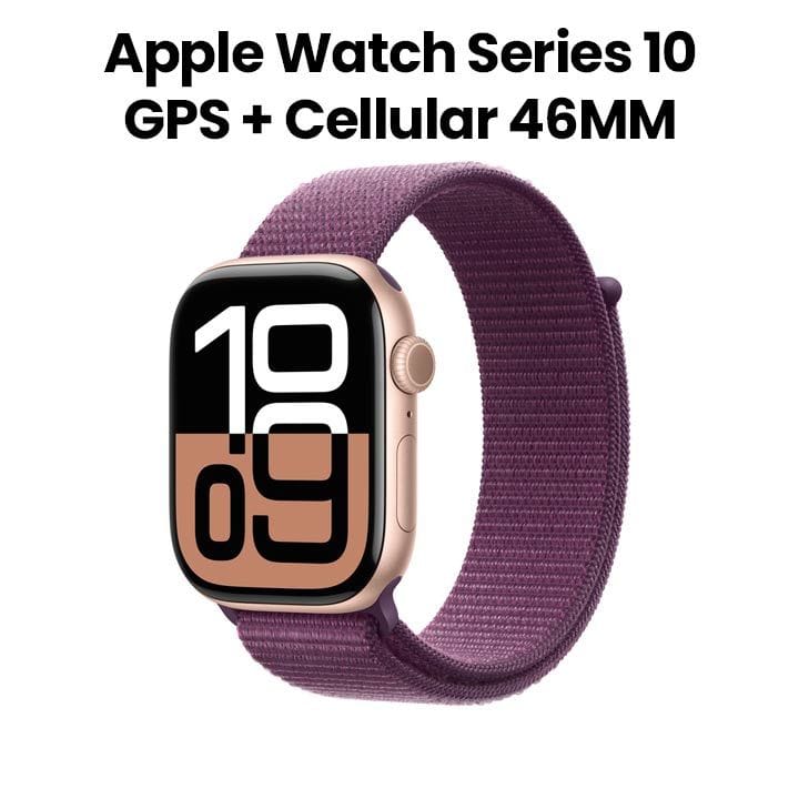 Apple Watch Series 10 GPS + Cellular 46mm Rose Gold Aluminium Case with Plum Sport Loop | MWY83QA/A