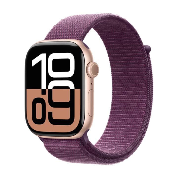 Apple Watch Series 10 GPS + Cellular 46mm Rose Gold Aluminium Case with Plum Sport Loop | MWY83QA/A