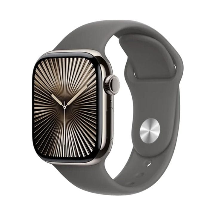 Apple Watch Series 10 GPS + Cellular 46mm Natural Titanium Case with Stone Grey Sport Band - S/M | MWY93QA/A