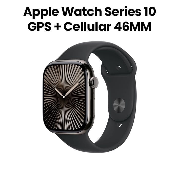 Apple Watch Series 10 GPS + Cellular M/L 46mm, Always-On Display, Emergency SOS, Temperature Sensing, ECG App - Slate Titanium Case With Black Sport Band