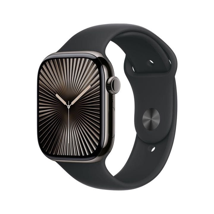 Apple Watch Series 10 GPS + Cellular M/L 46mm, Always-On Display, Emergency SOS, Temperature Sensing, ECG App - Slate Titanium Case With Black Sport Band