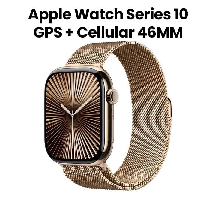 Apple Watch Series 10 GPS + Cellular 46mm Gold Titanium Case with Gold Milanese Loop - S/M | MC7T4QA/A