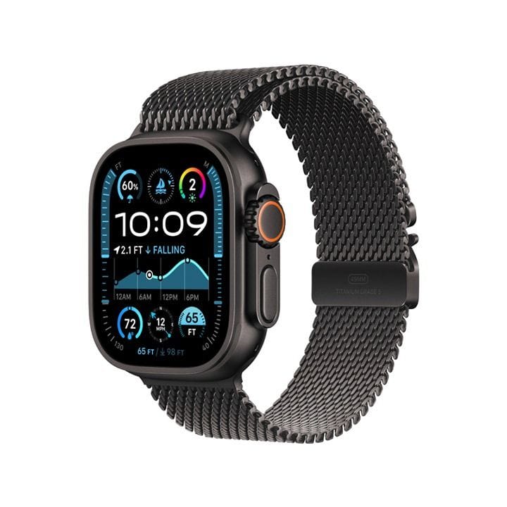 ساعة أبل ألترا ٢ GPS + خلوي ٤٩ مم هيكل التيتانيوم أسود مع حزام ميلاني أسود S | MX4W3QA/A