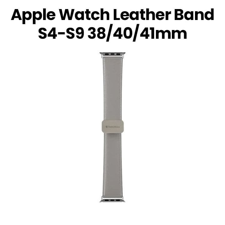 SwitchEasy Genuine Leather Watch Band with Magnetic Lock for Apple Watch Series 4-Series 9 38/40/41mm Gray | SAW341238GR24
