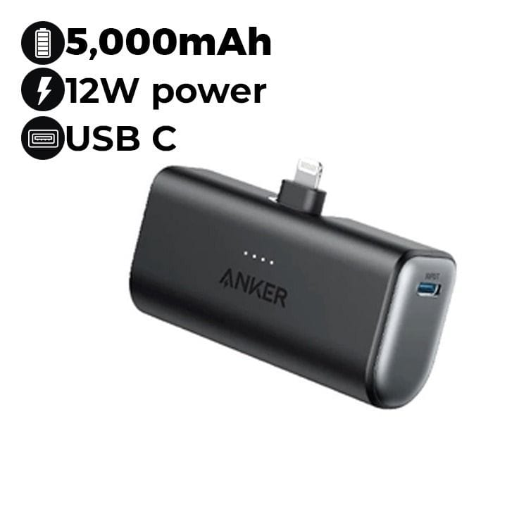 Anker Nano Power Bank 12W, Built-In Lightning Connector - Black | A1645H11