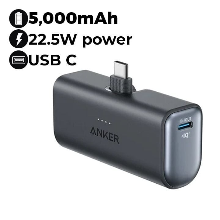 Anker Nano Power Bank 22.5W, Built-In USB-C Connector - Black | A1653H11